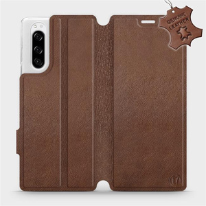 Etui ze skóry naturalnej do Sony Xperia 5 - wzór Brown Leather