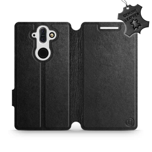 Etui ze skóry naturalnej do Nokia 8 Sirocco - wzór Black Leather
