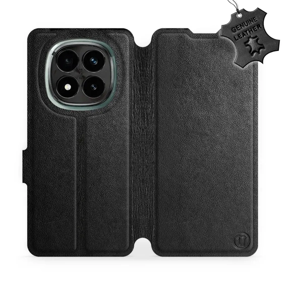 Etui ze skóry naturalnej do Xiaomi Redmi Note 14 Pro Plus 5G - wzór Black Leather
