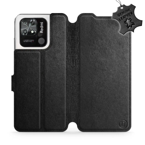 Etui ze skóry naturalnej do Xiaomi Redmi 10C - wzór Black Leather