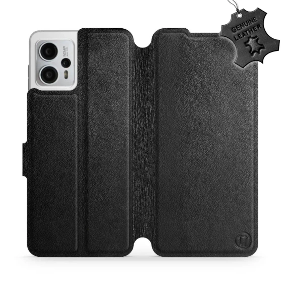 Etui ze skóry naturalnej do Motorola Moto G23 - wzór Black Leather