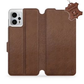 Etui ze skóry naturalnej do Motorola Moto G23 - wzór Brown Leather
