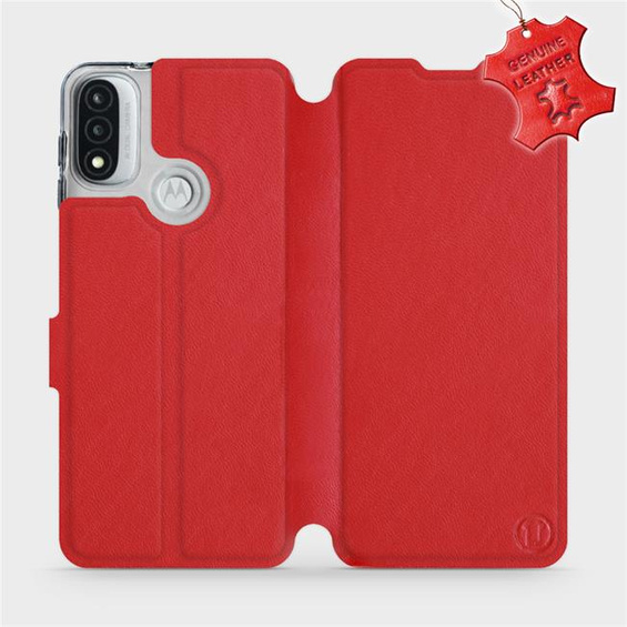 Etui ze skóry naturalnej do Motorola Moto E20 - wzór Red Leather