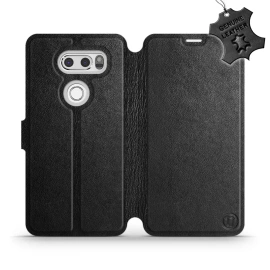 Etui ze skóry naturalnej do LG V30 - wzór Black Leather