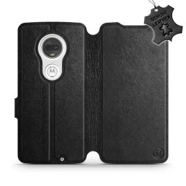 Etui ze skóry naturalnej do Motorola Moto G7 - wzór Black Leather