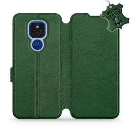 Etui ze skóry naturalnej do Motorola Moto E7 Plus - wzór Green Leather