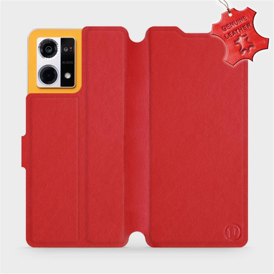 Etui ze skóry naturalnej do Oppo Reno 7 4G - wzór Red Leather