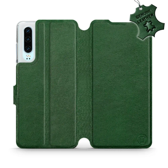 Etui ze skóry naturalnej do Huawei P30 - wzór Green Leather