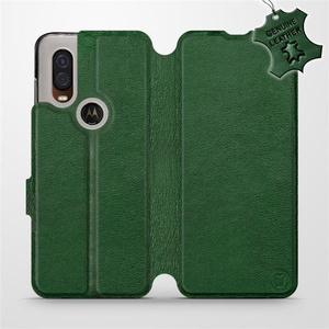 Etui ze skóry naturalnej do Motorola One Vision - wzór Green Leather