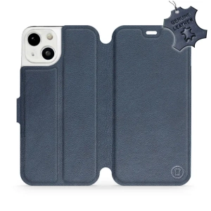 Etui ze skóry naturalnej do Apple iPhone 13 - wzór Blue Leather