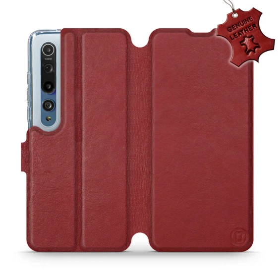 Etui ze skóry naturalnej do Xiaomi Mi 10 - wzór Dark Red Leather