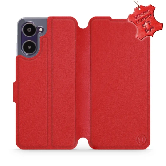 Etui ze skóry naturalnej do Realme 10 - wzór Red Leather