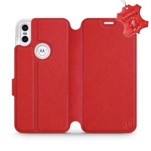 Etui ze skóry naturalnej do Motorola One - wzór Red Leather