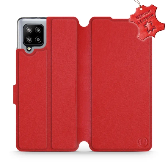 Etui ze skóry naturalnej do Samsung Galaxy A42 - wzór Red Leather