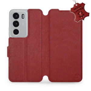 Etui ze skóry naturalnej do Realme C71 - wzór Dark Red Leather
