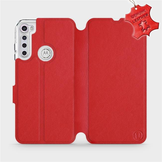 Etui ze skóry naturalnej do Motorola One Fusion Plus - wzór Red Leather