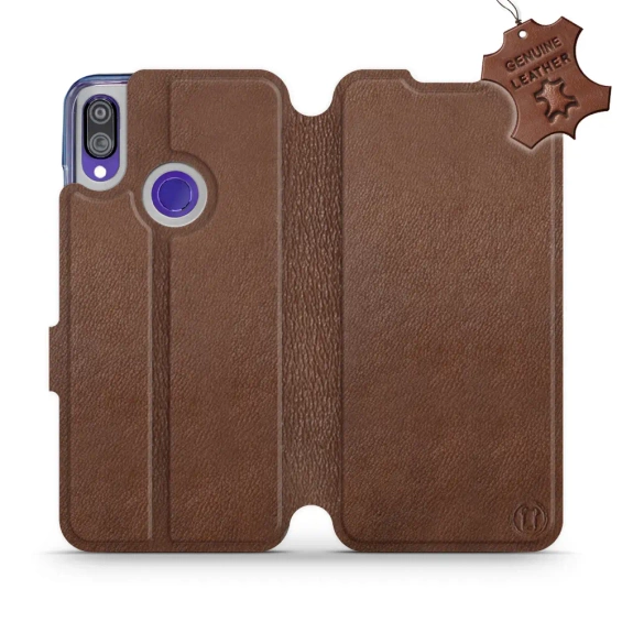Etui ze skóry naturalnej do Xiaomi Redmi Note 7 - wzór Brown Leather