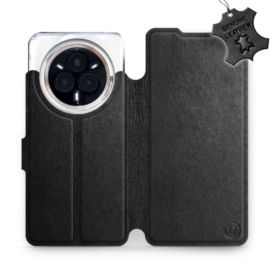 Etui ze skóry naturalnej do Realme 14 Pro Plus 5G - wzór Black Leather