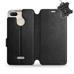 Etui ze skóry naturalnej do Xiaomi Redmi 6 - wzór Black Leather