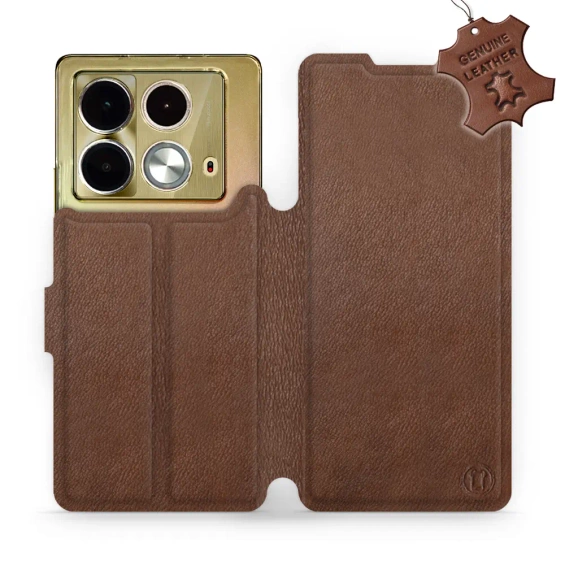Etui ze skóry naturalnej do Infinix Note 40 - wzór Brown Leather