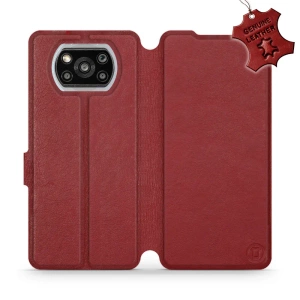 Etui ze skóry naturalnej do Xiaomi POCO X3 NFC - wzór Dark Red Leather