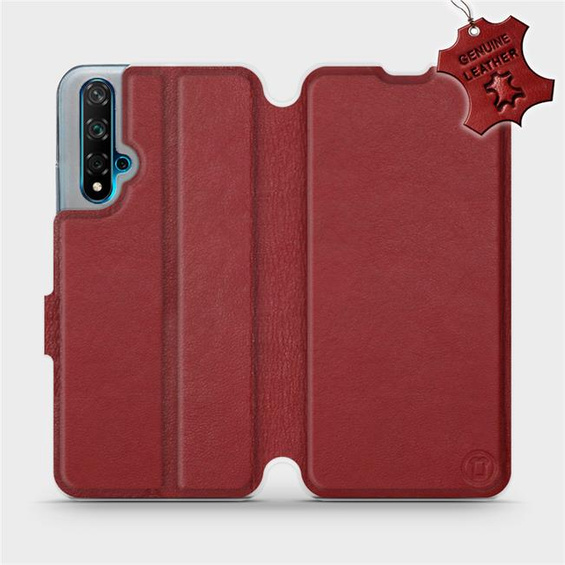 Etui ze skóry naturalnej do Huawei Nova 5T - wzór Dark Red Leather