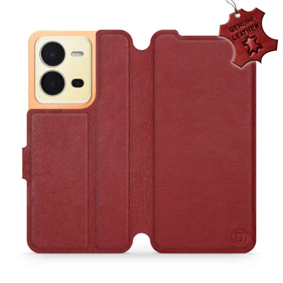 Phone Case Vivo X80 Lite - Design Dark Red Leather