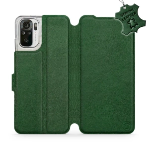 Etui ze skóry naturalnej do Xiaomi Redmi Note 10 - wzór Green Leather