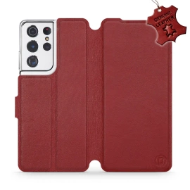 Phone Case Samsung Galaxy S21 Ultra - Design Dark Red Leather