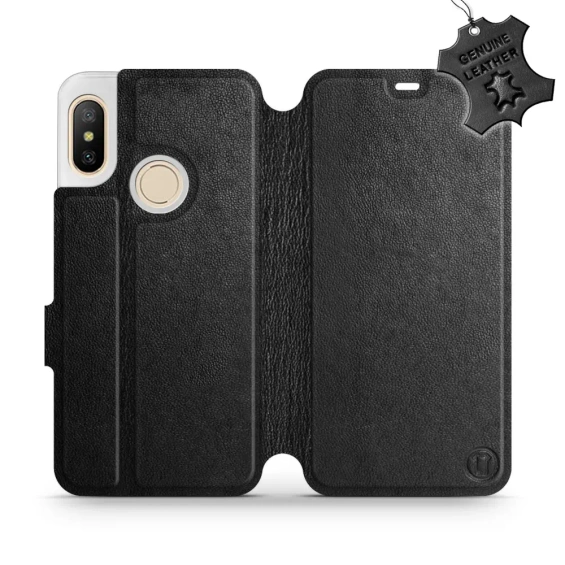 Etui ze skóry naturalnej do Xiaomi Mi A2 Lite - wzór Black Leather