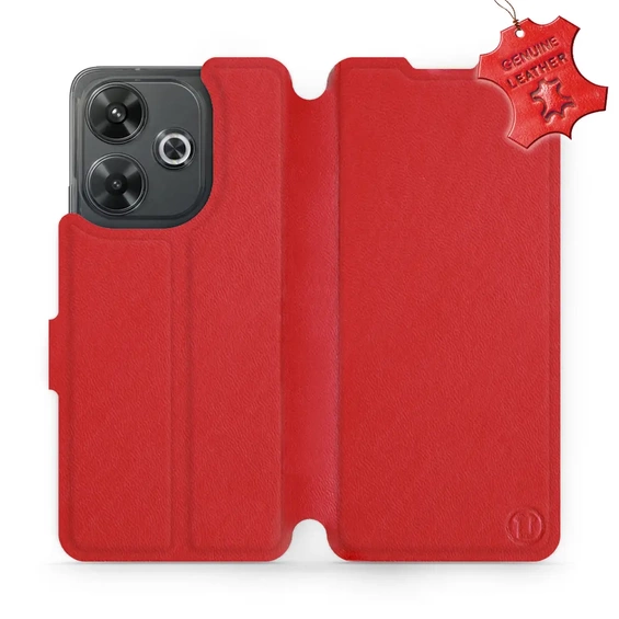 Etui ze skóry naturalnej do Xiaomi Redmi 13 - wzór Red Leather
