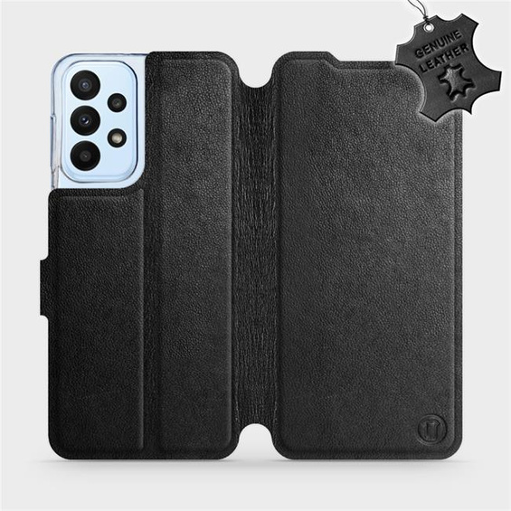 Etui ze skóry naturalnej do Samsung Galaxy A23 - wzór Black Leather
