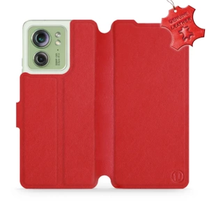 Etui ze skóry naturalnej do Motorola Edge 40 - wzór Red Leather