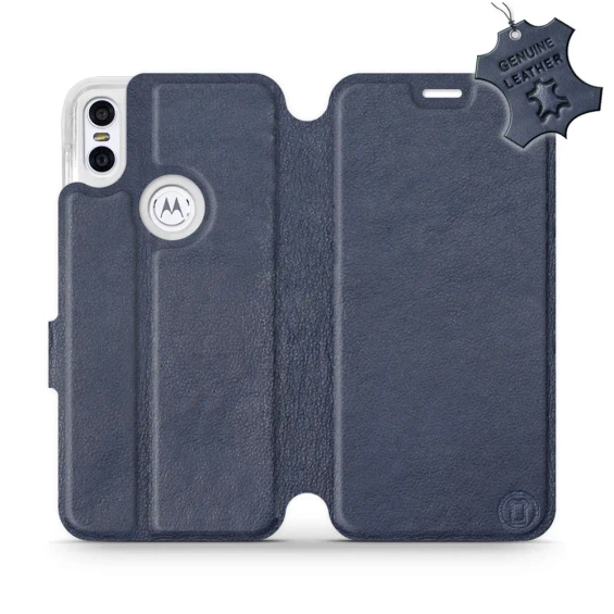 Etui ze skóry naturalnej do Motorola One - wzór Blue Leather