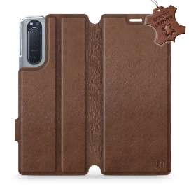 Etui ze skóry naturalnej do Sony Xperia 5 II - wzór Brown Leather