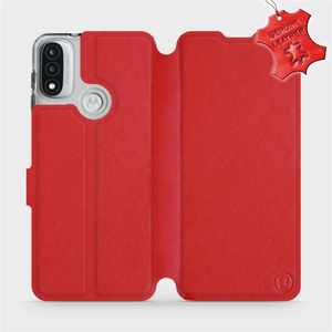 Etui ze skóry naturalnej do Motorola Moto E20 - wzór Red Leather