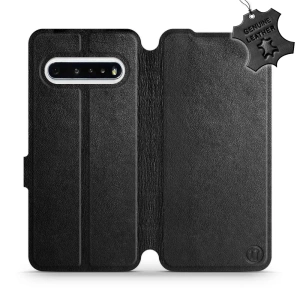 Etui ze skóry naturalnej do LG V60 ThinQ 5G - wzór Black Leather