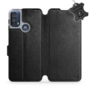 Etui ze skóry naturalnej do Motorola Moto E30 - wzór Black Leather