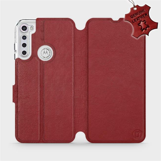 Etui ze skóry naturalnej do Motorola One Fusion Plus - wzór Dark Red Leather