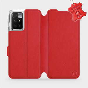 Etui ze skóry naturalnej do Xiaomi Redmi 10 - wzór Red Leather