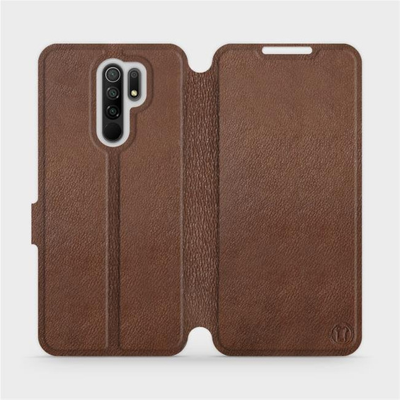 Etui ze skóry naturalnej do Xiaomi Redmi 9 - wzór Brown Leather