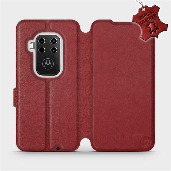 Etui ze skóry naturalnej do Motorola One Zoom - wzór Dark Red Leather