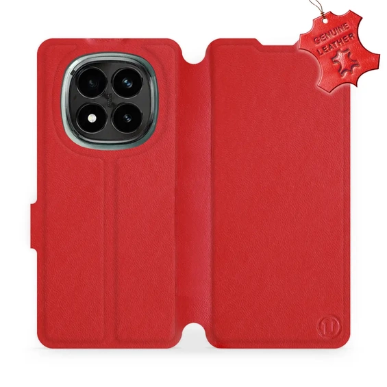 Etui ze skóry naturalnej do Xiaomi Redmi Note 14 Pro Plus 5G - wzór Red Leather