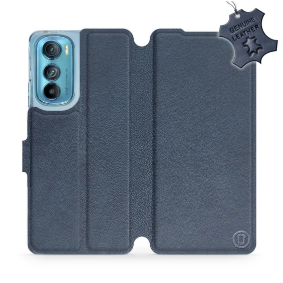 Etui ze skóry naturalnej do Motorola Edge 30 5G - wzór Blue Leather