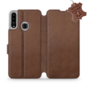 Etui ze skóry naturalnej do Samsung Galaxy A20S - wzór Brown Leather