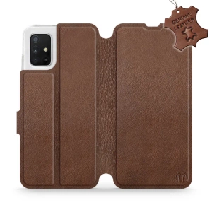 Etui ze skóry naturalnej do Samsung Galaxy A51 - wzór Brown Leather