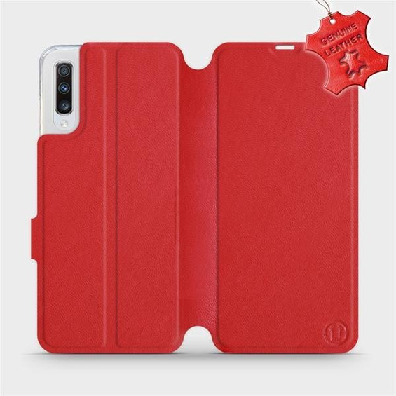 Etui ze skóry naturalnej do Samsung Galaxy A70 - wzór Red Leather