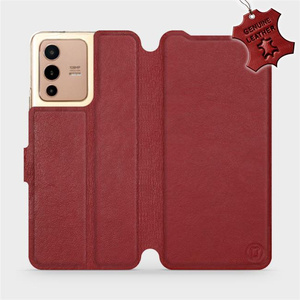 Phone Case Vivo V23 5G - Design Dark Red Leather
