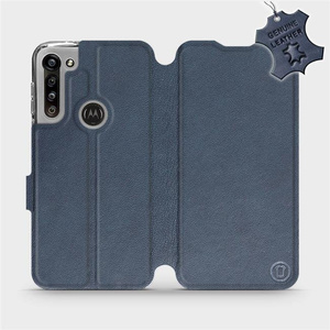 Etui ze skóry naturalnej do Motorola Moto G8 Power - wzór Blue Leather