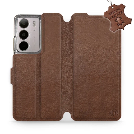 Etui ze skóry naturalnej do Realme C75 - wzór Brown Leather